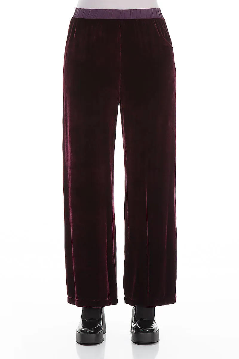 Straight Wide Mulberry Silk Velvet Trousers