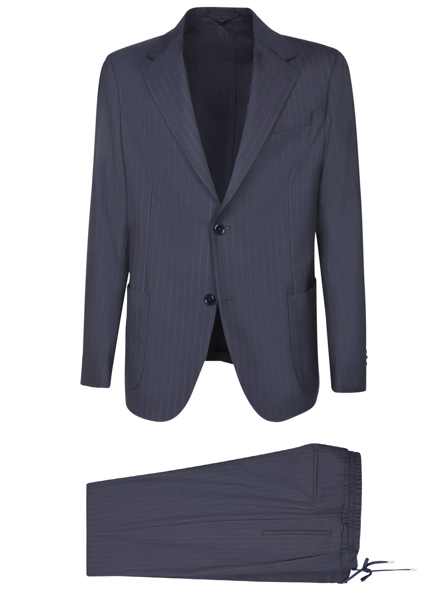 Striped Wool Suit in Grey/Blue