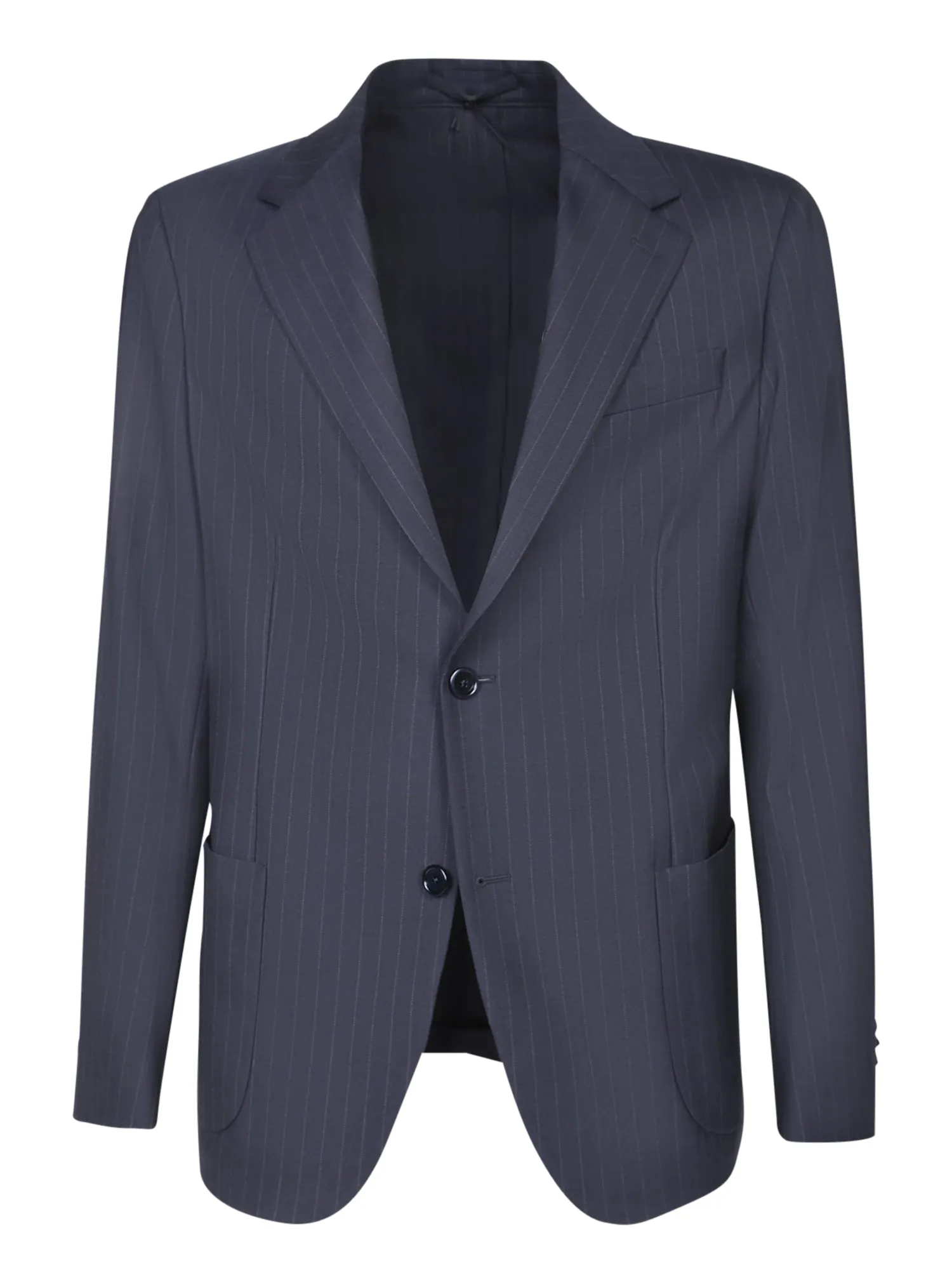 Striped Wool Suit in Grey/Blue