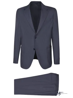 Striped Wool Suit in Grey/Blue