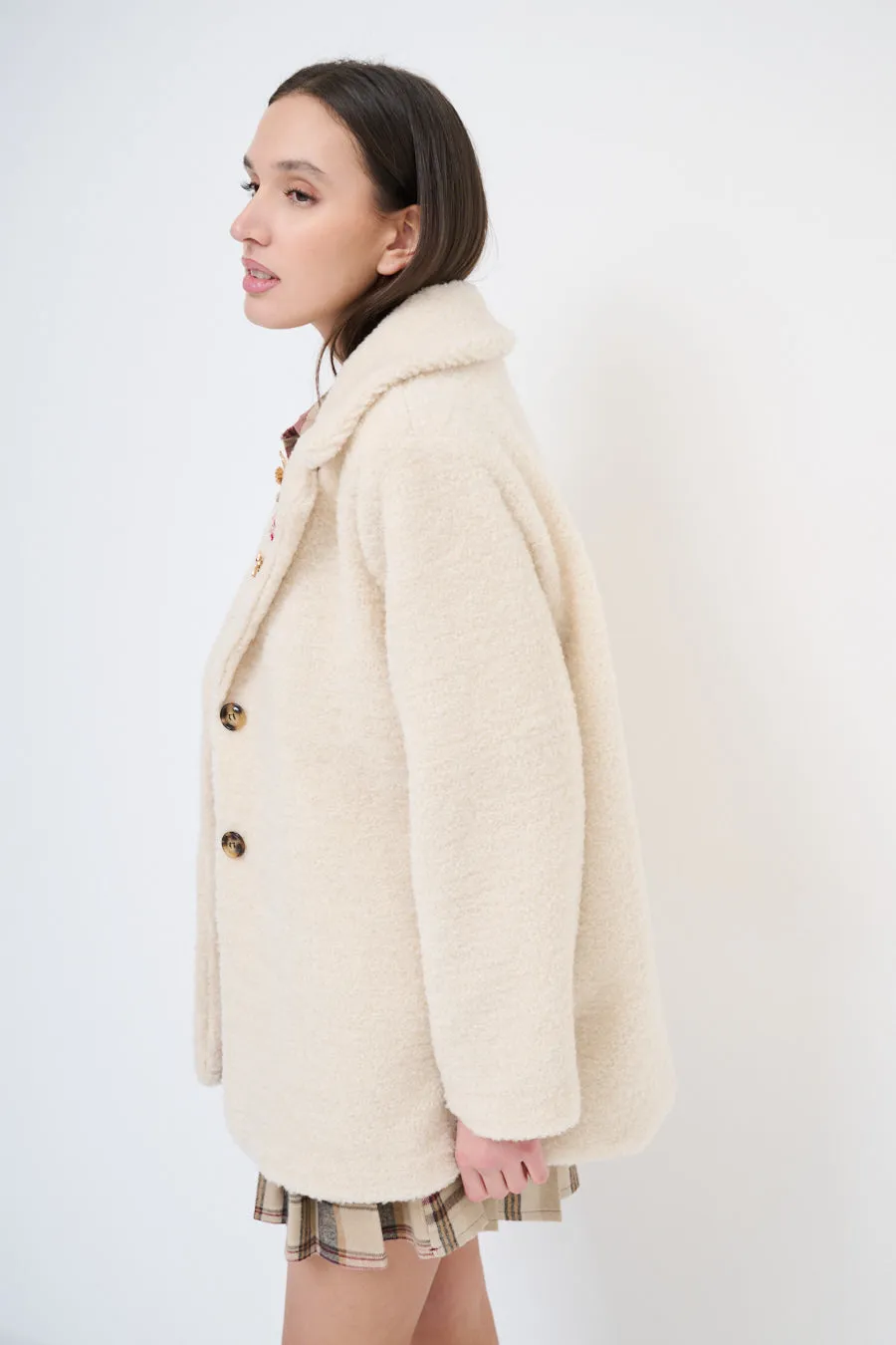 Textured double-breasted coat with lapel collar wholesale