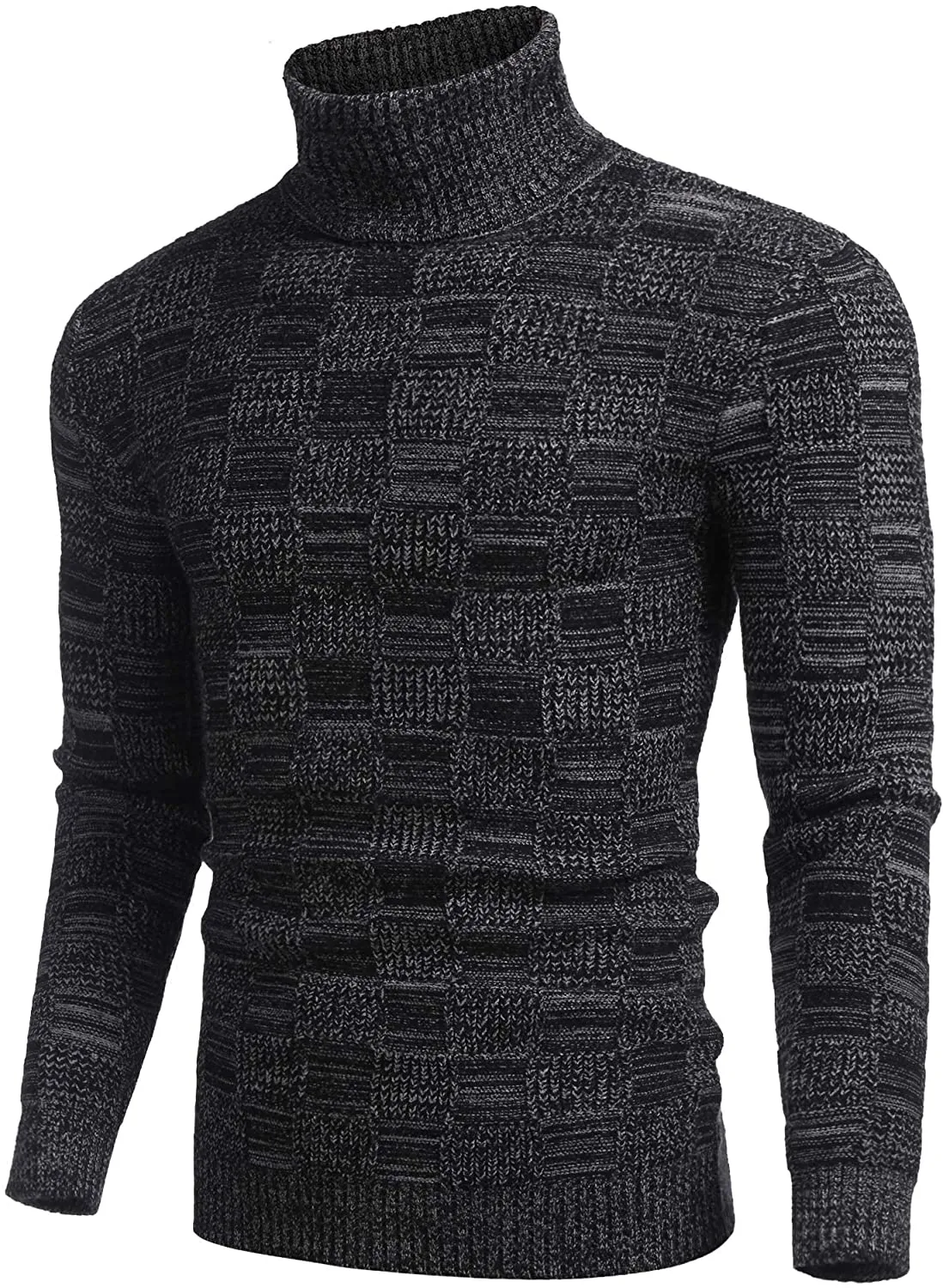 Thermal Ribbed Black Pullover Turtleneck Knitted Sweater