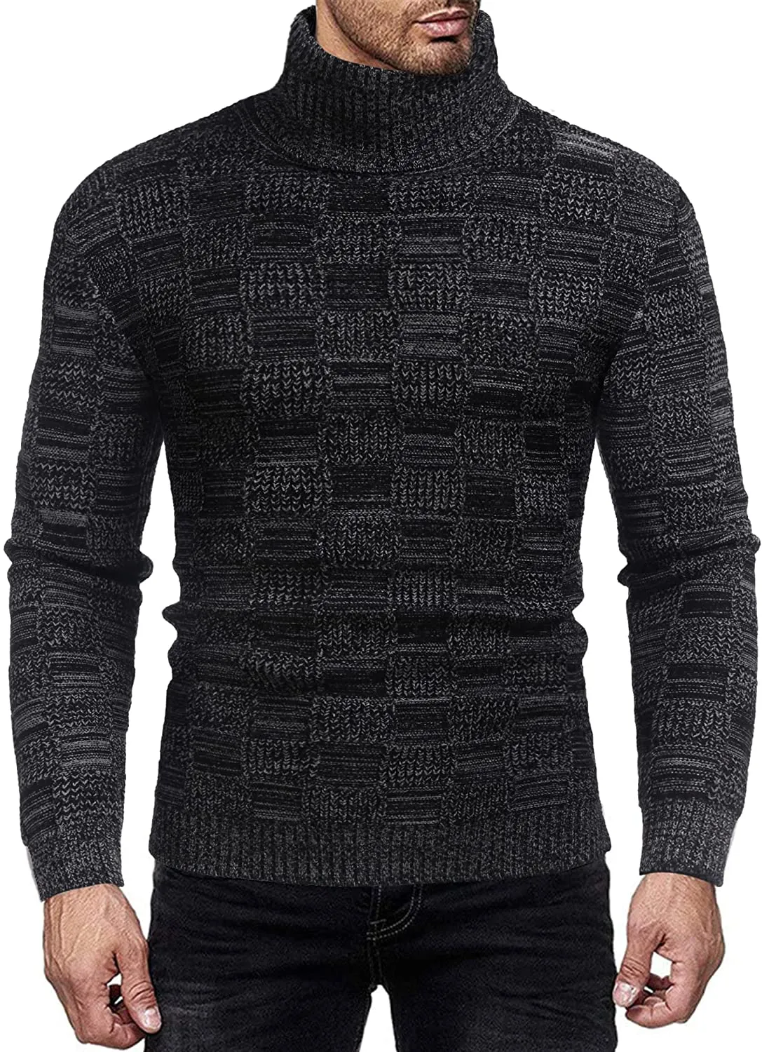 Thermal Ribbed Black Pullover Turtleneck Knitted Sweater