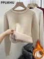 Thicken Velvet Turtleneck Sweater Women Korean Fashion Lined Warm Sueter Knitted Pullover Slim Top Winter Jersey Knitwear Jumper