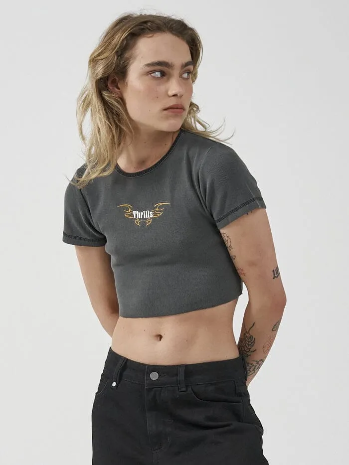 Thrills Golden Wings Baby Crop Tee - Merch Black