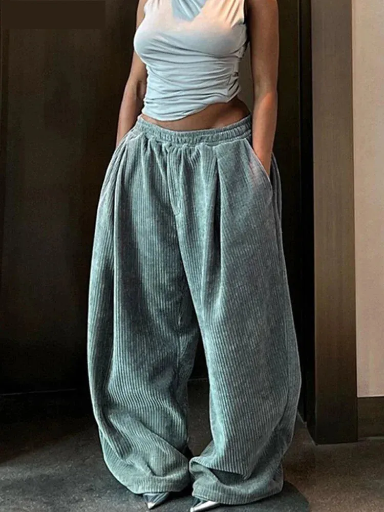 Trendy High-Waisted Corduroy Trousers for Modern Women