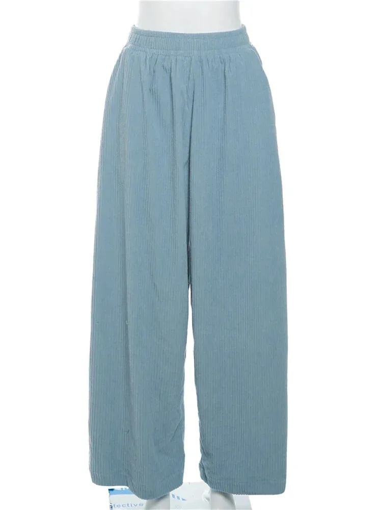 Trendy High-Waisted Corduroy Trousers for Modern Women