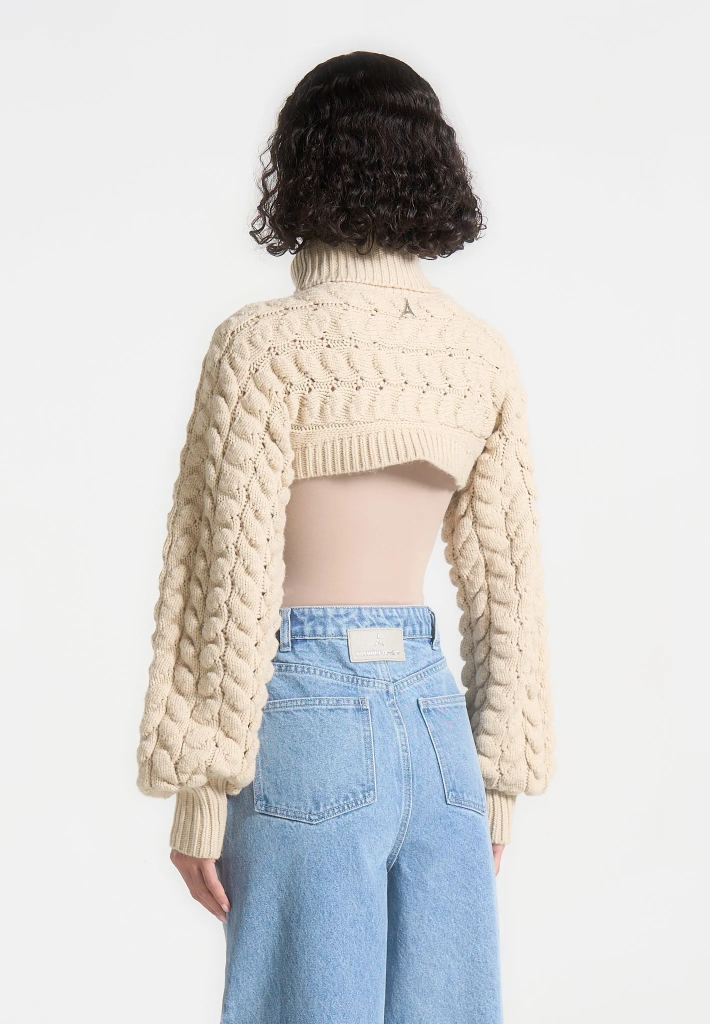 Turtleneck Cable Knit Arm Warmers - Beige