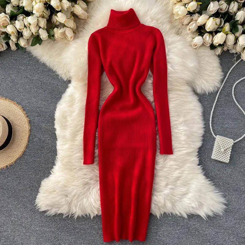 Turtleneck Knitted Bodycon Dress