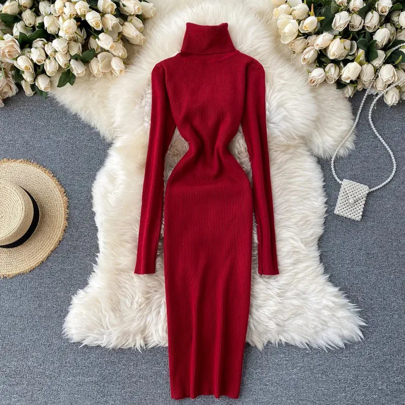 Turtleneck Knitted Bodycon Dress