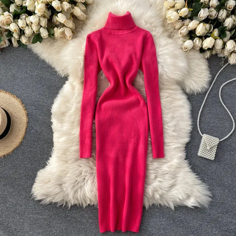 Turtleneck Knitted Bodycon Dress