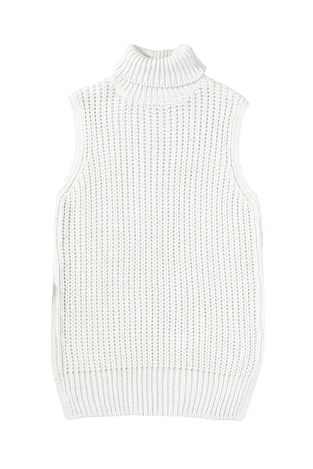 Turtleneck Knitted Slit Hem Sweater Vest