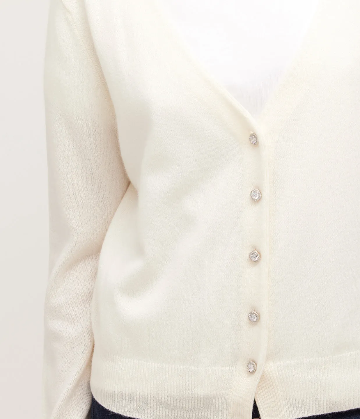 V-Neck Dimante Button Down Cardigan in Ivory