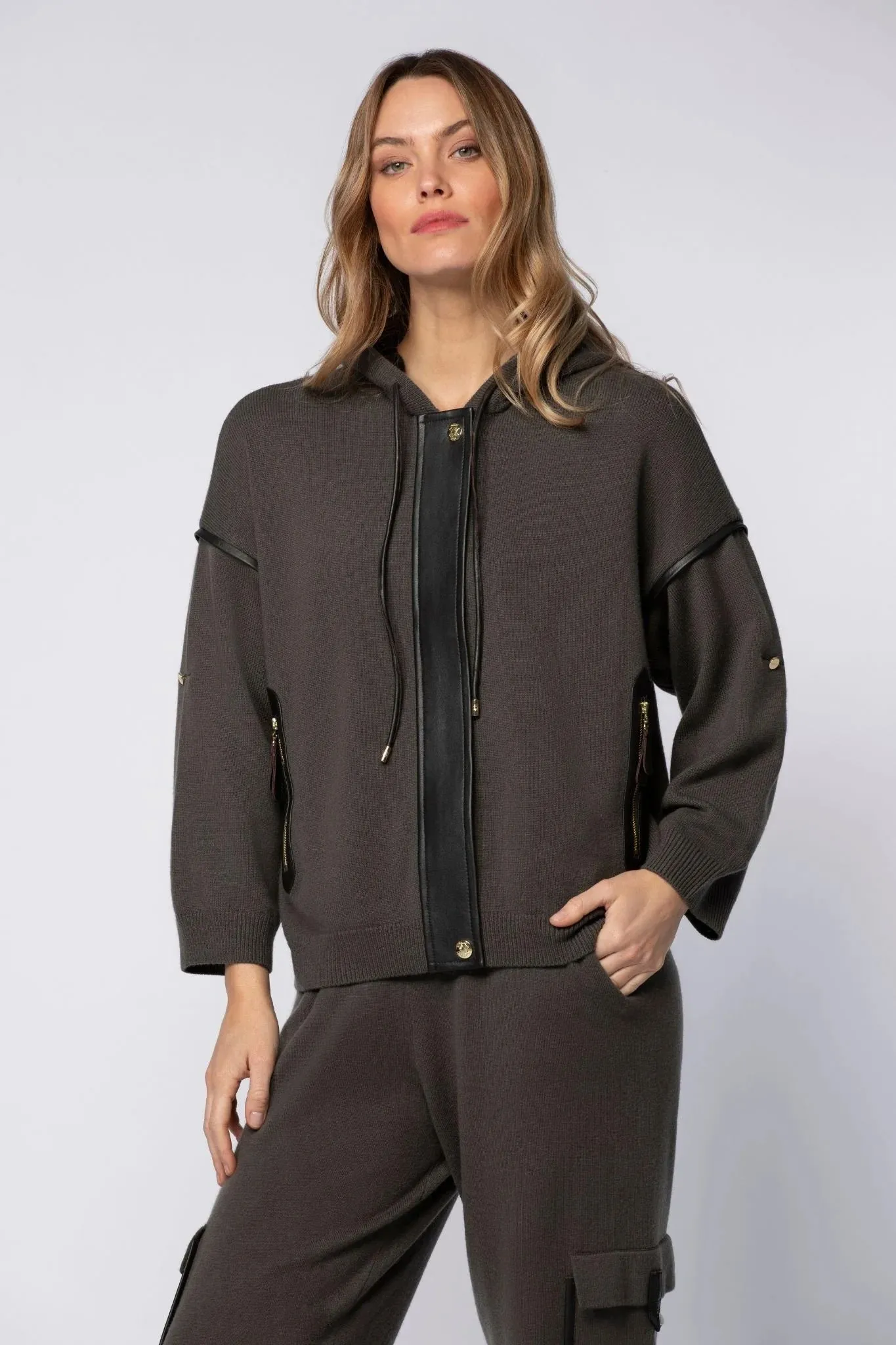 Vala Thyme Hooded Zip-Up Cardigan