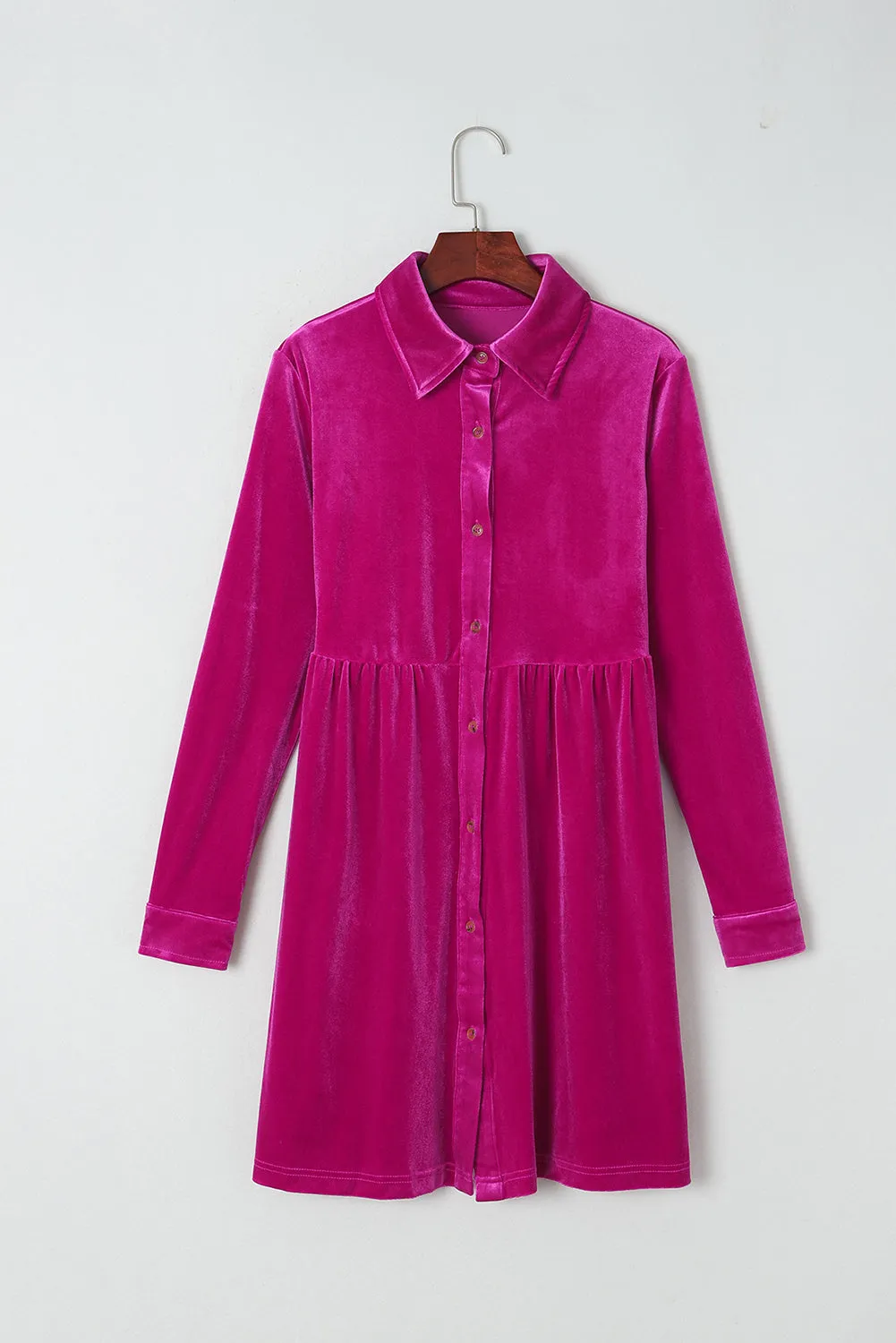 Velvet Rose Ruffle Button Up Shirt Dress