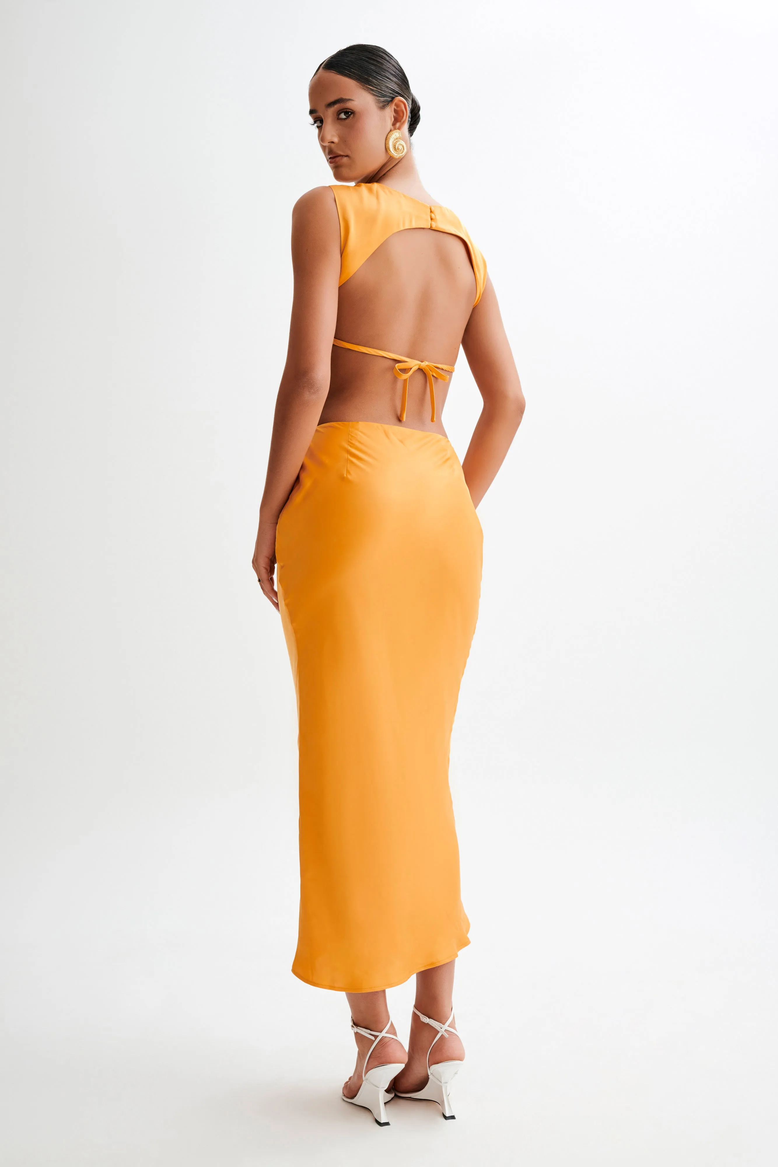 Viviana Satin Sleeveless Crop Top - Tangerine