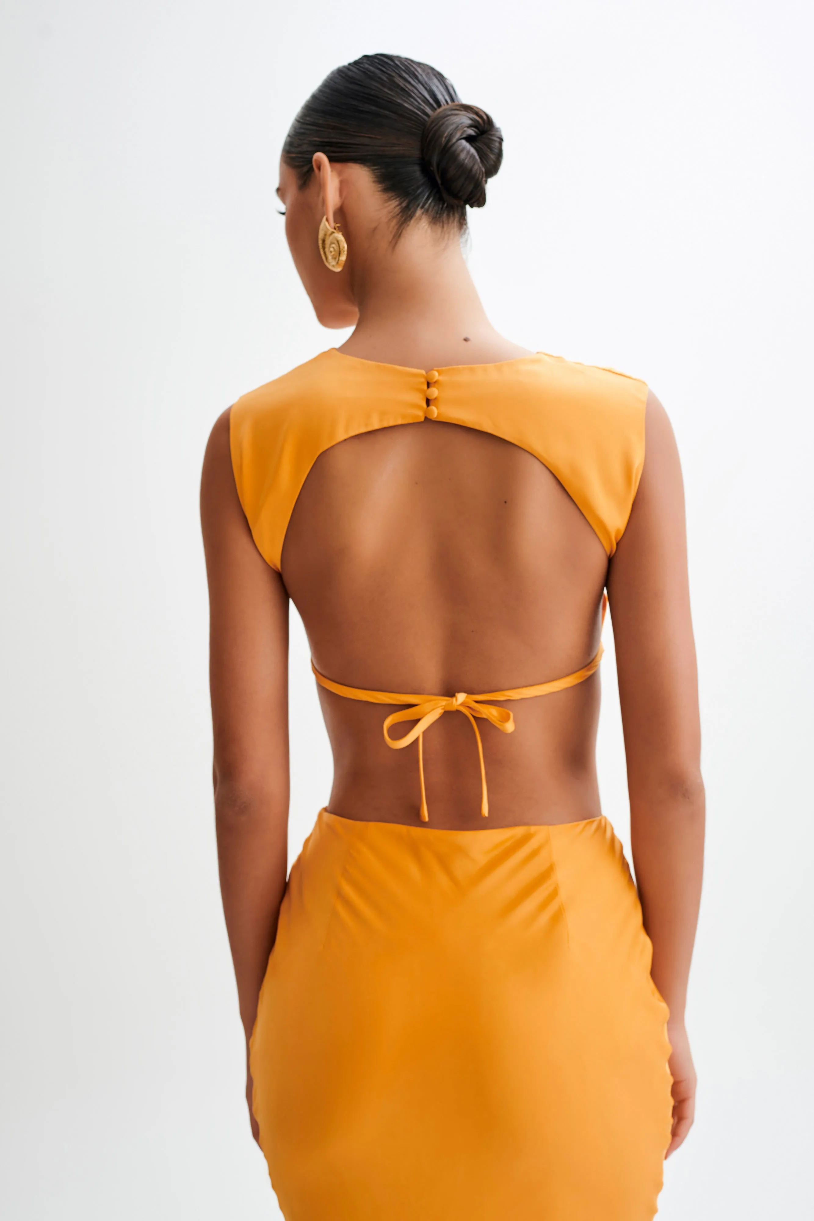 Viviana Satin Sleeveless Crop Top - Tangerine