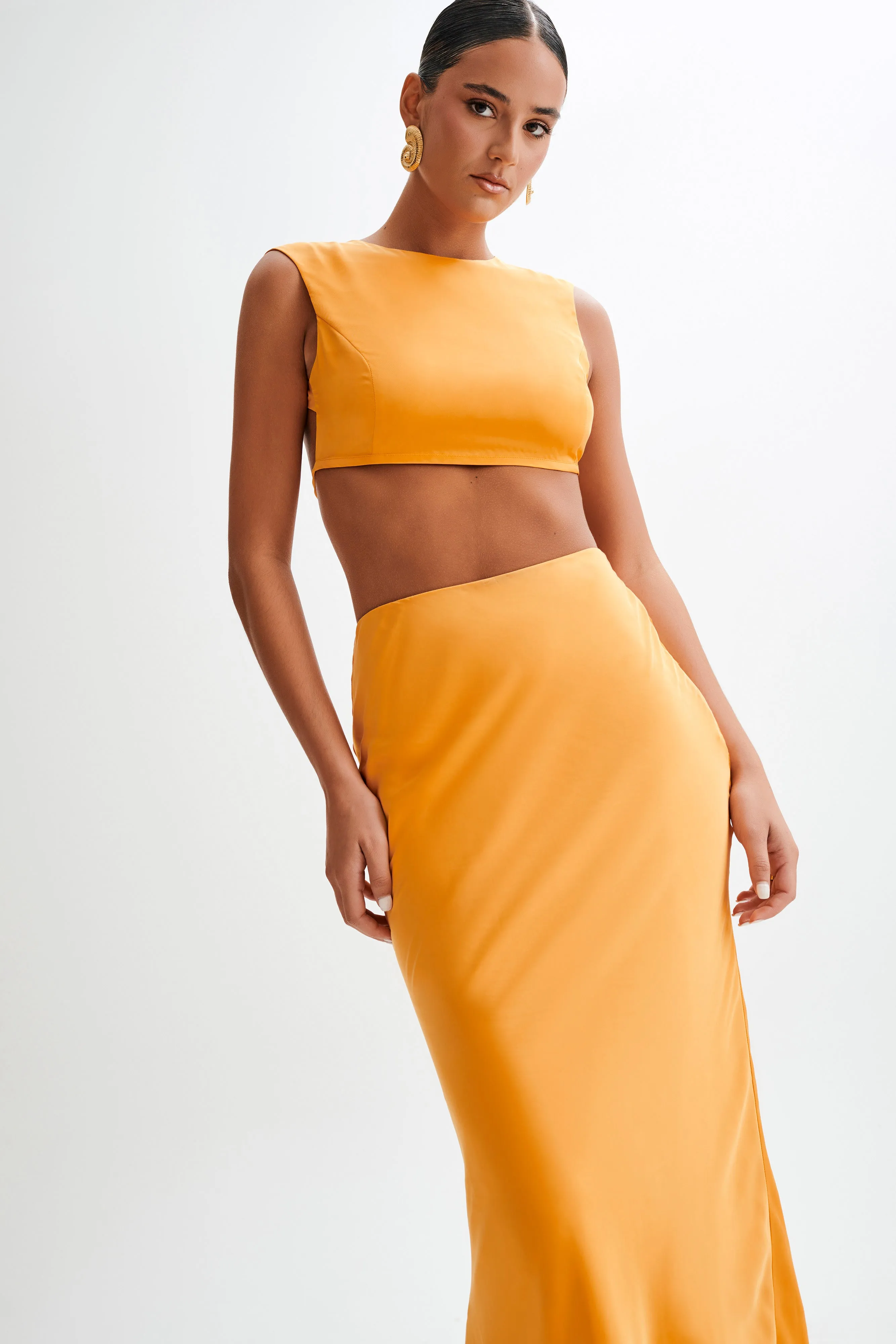 Viviana Satin Sleeveless Crop Top - Tangerine