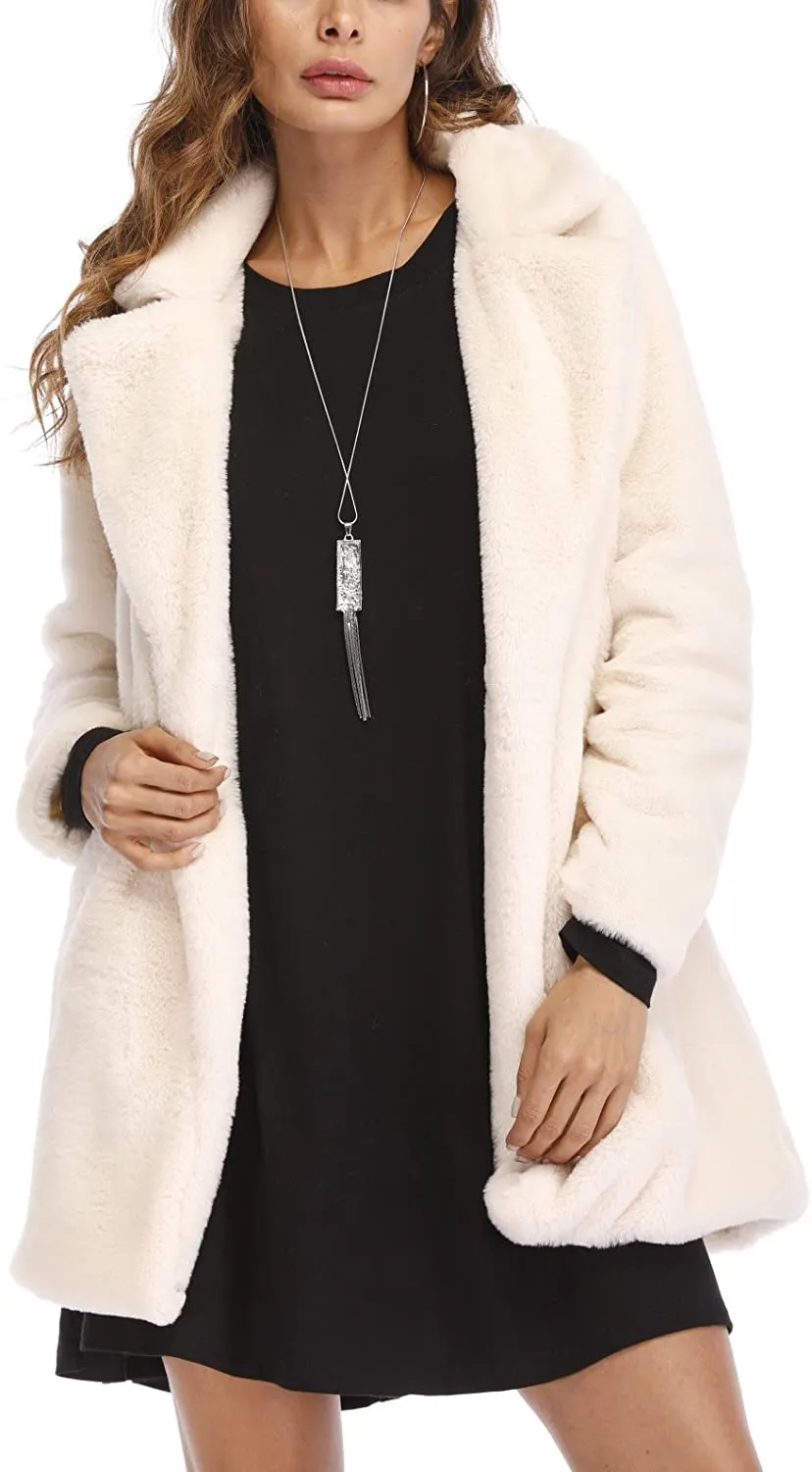 Winter Black Long Sleeve Faux Fur Coat