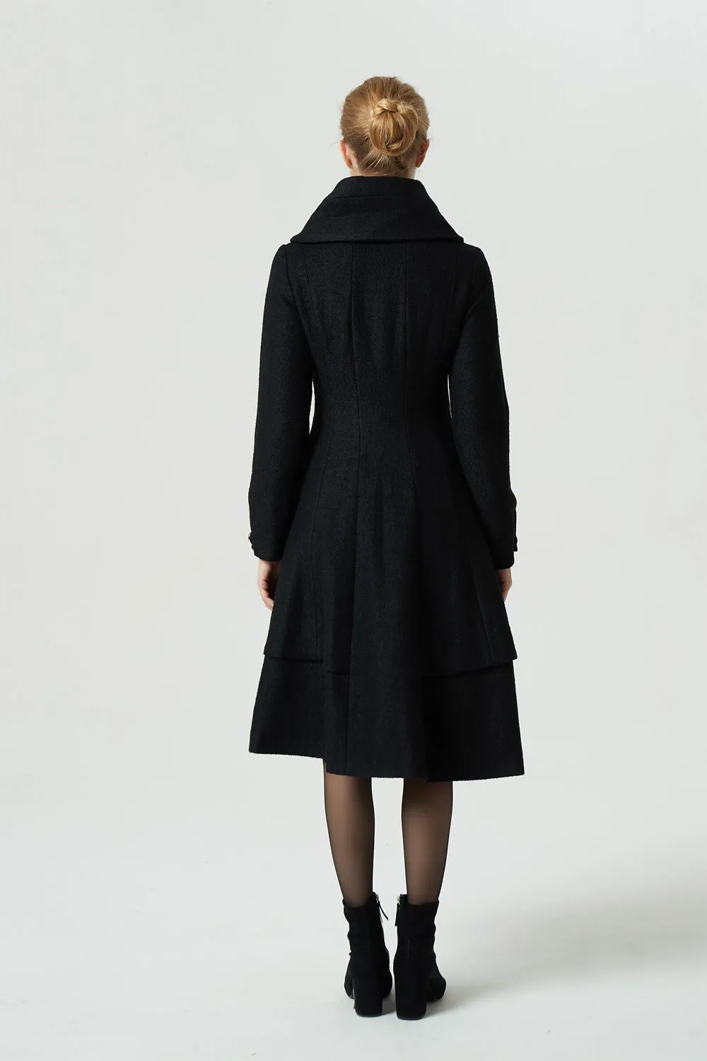 winter classic midi black wool coat 1962#