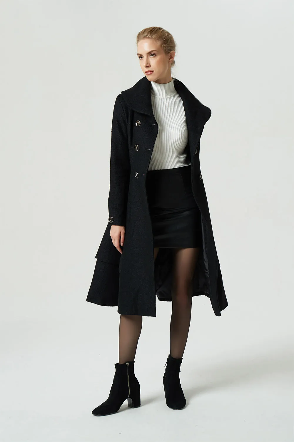 winter classic midi black wool coat 1962#