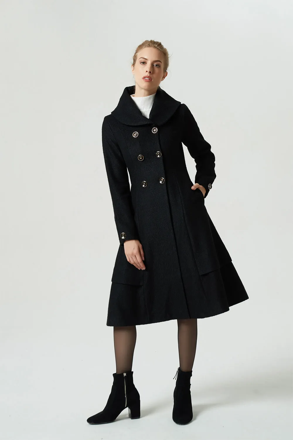 winter classic midi black wool coat 1962#