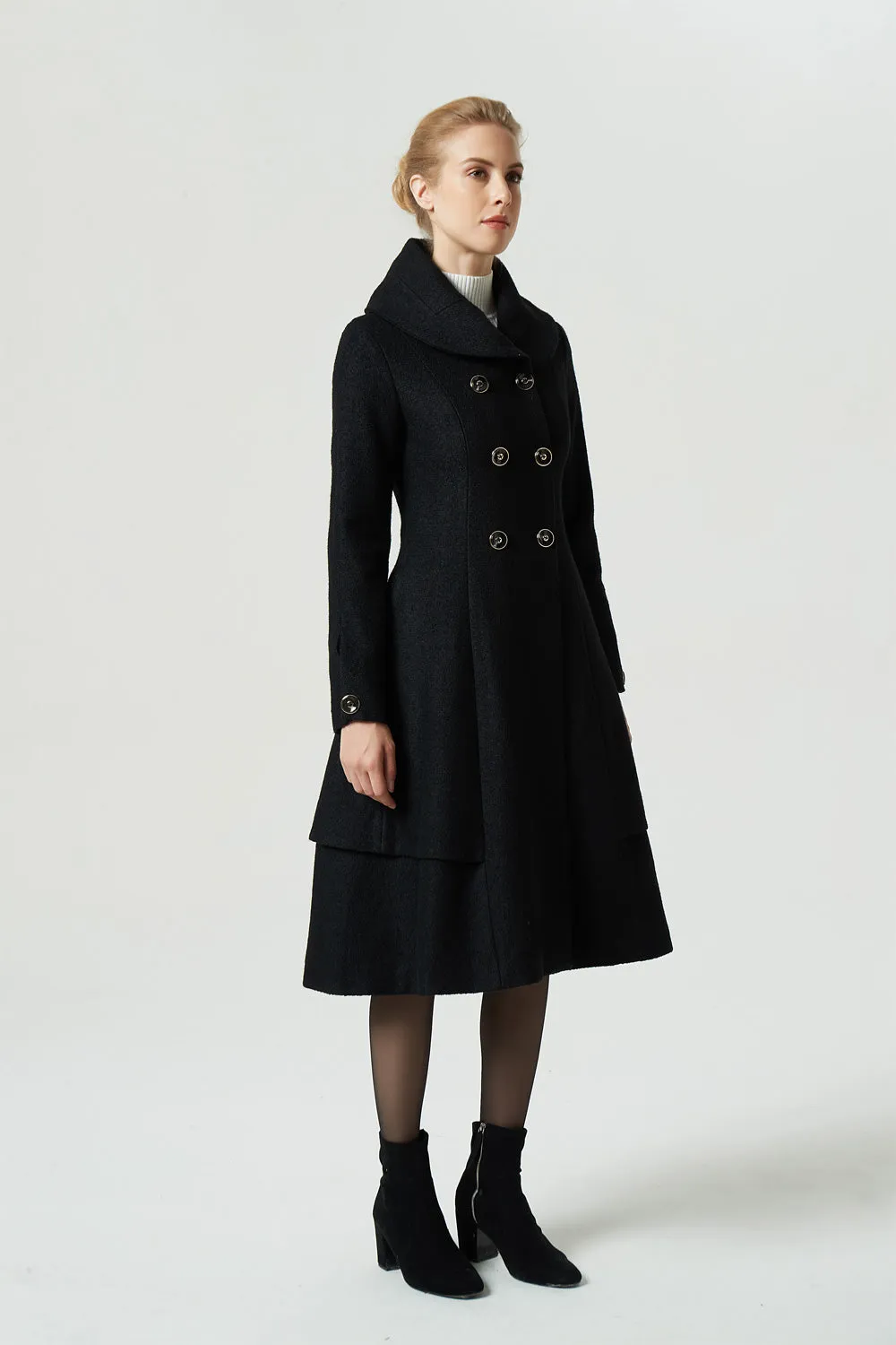 winter classic midi black wool coat 1962#