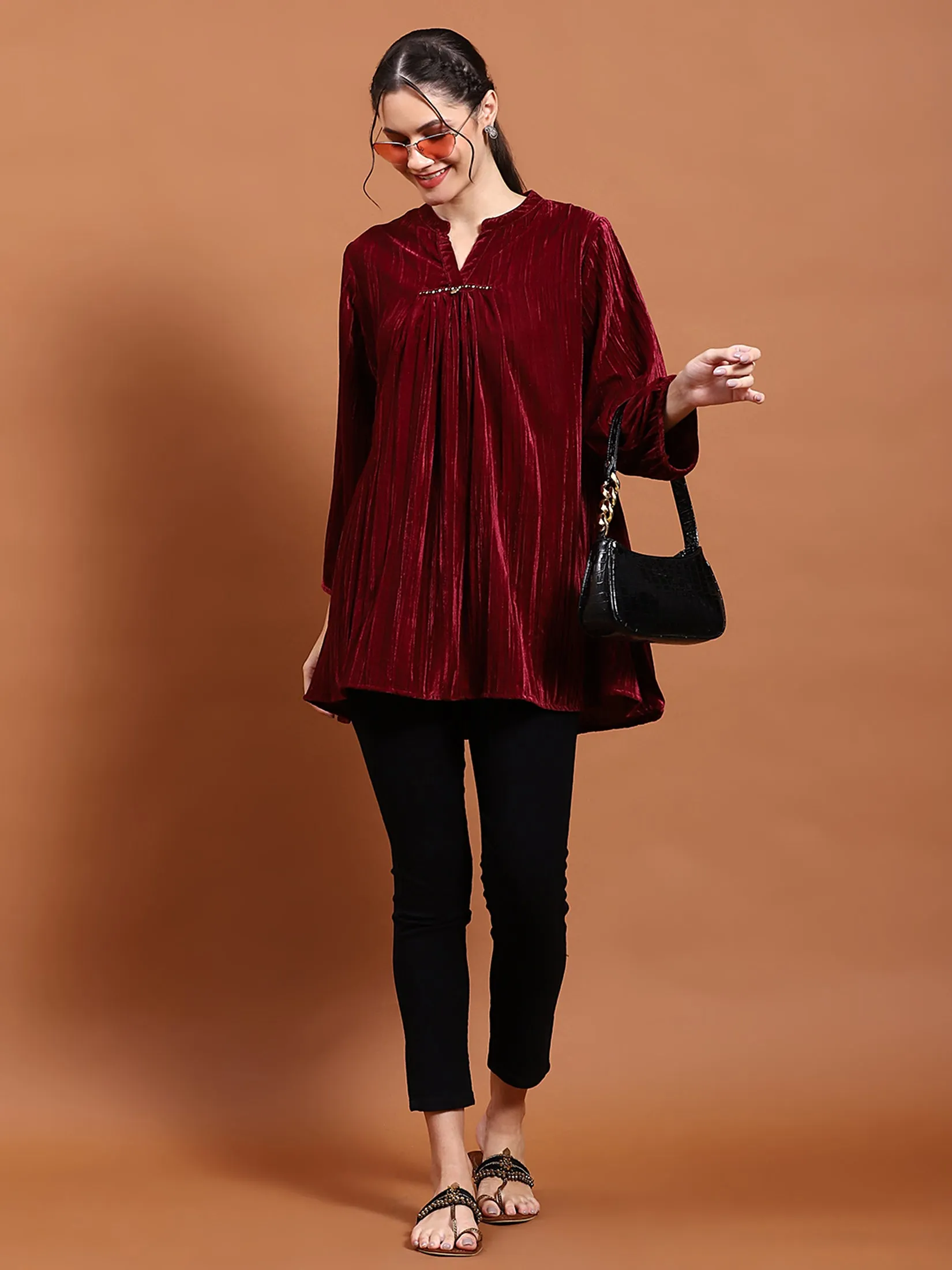 Winter Women Red Solid Tunic