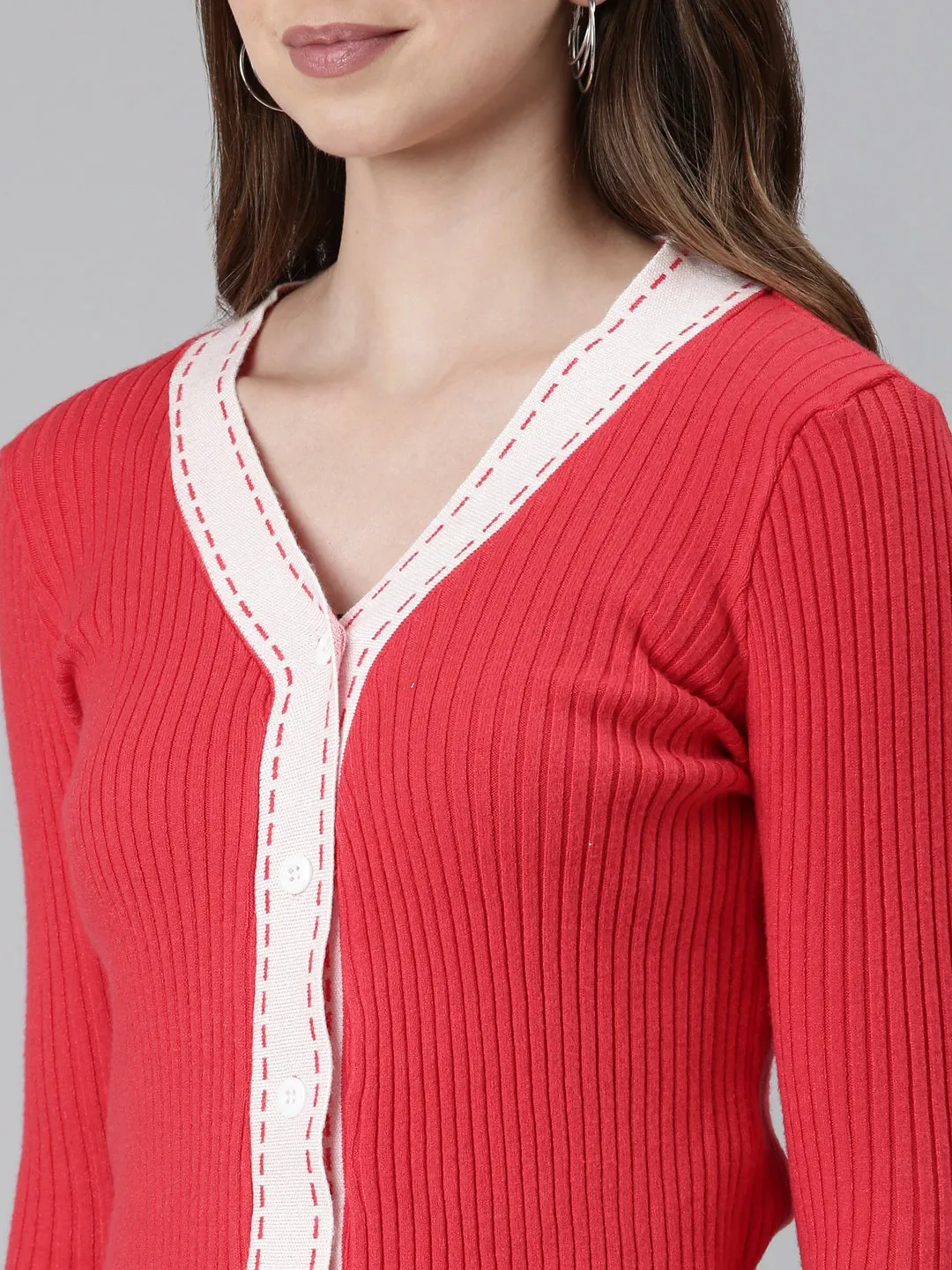 Women Coral Solid Vest Sweater