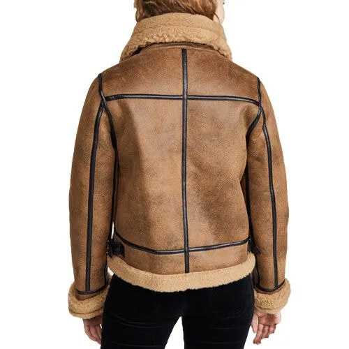 Women’s Brown B3 Bomber Shearling Leather Jacket