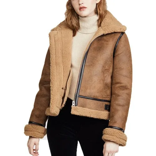 Women’s Brown B3 Bomber Shearling Leather Jacket