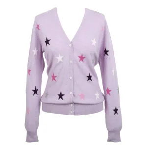 Women's Cashmere V-Neck Cardigan Stars John Laing Lavandula