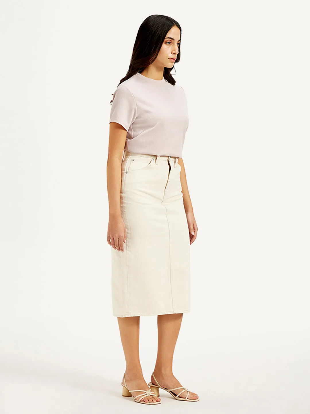 Women's High Rise Off-White Slim Fit Skirt