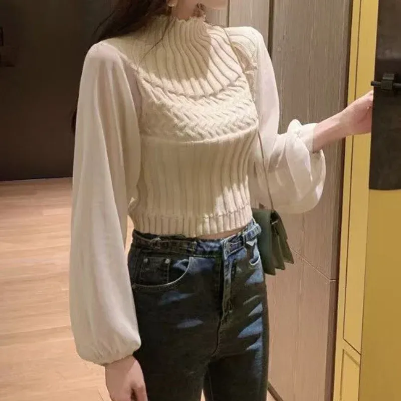 Women's Modern Knitted Sweater Vest with Transparent Sleeves | Ideal for Autumn/Winter