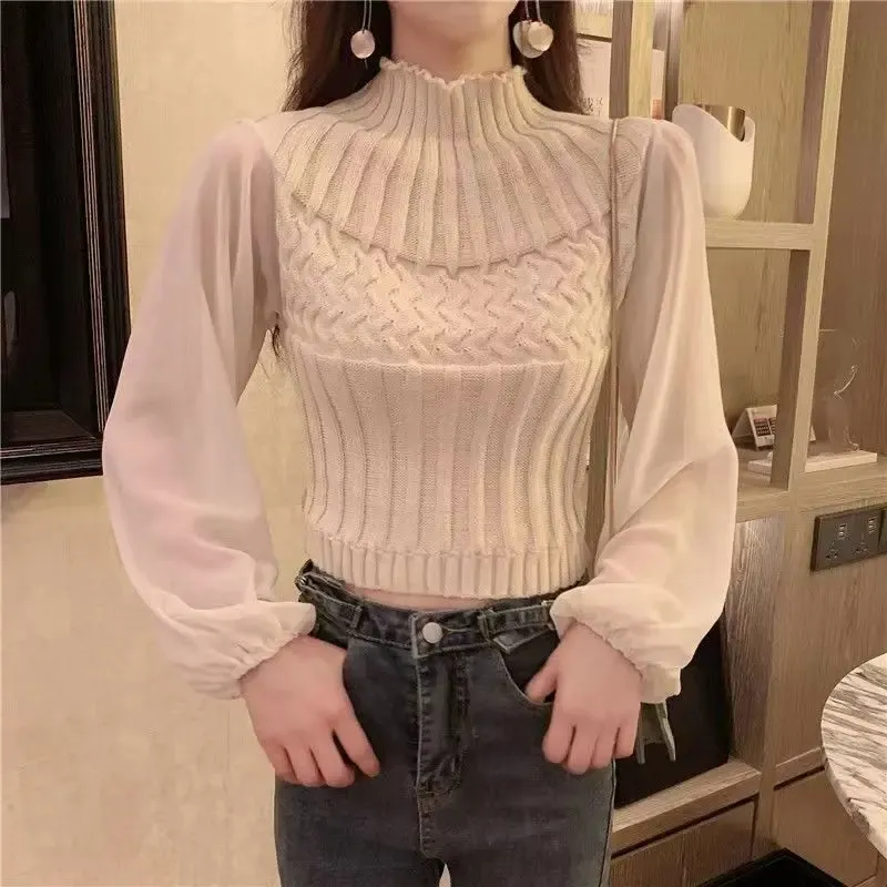 Women's Modern Knitted Sweater Vest with Transparent Sleeves | Ideal for Autumn/Winter