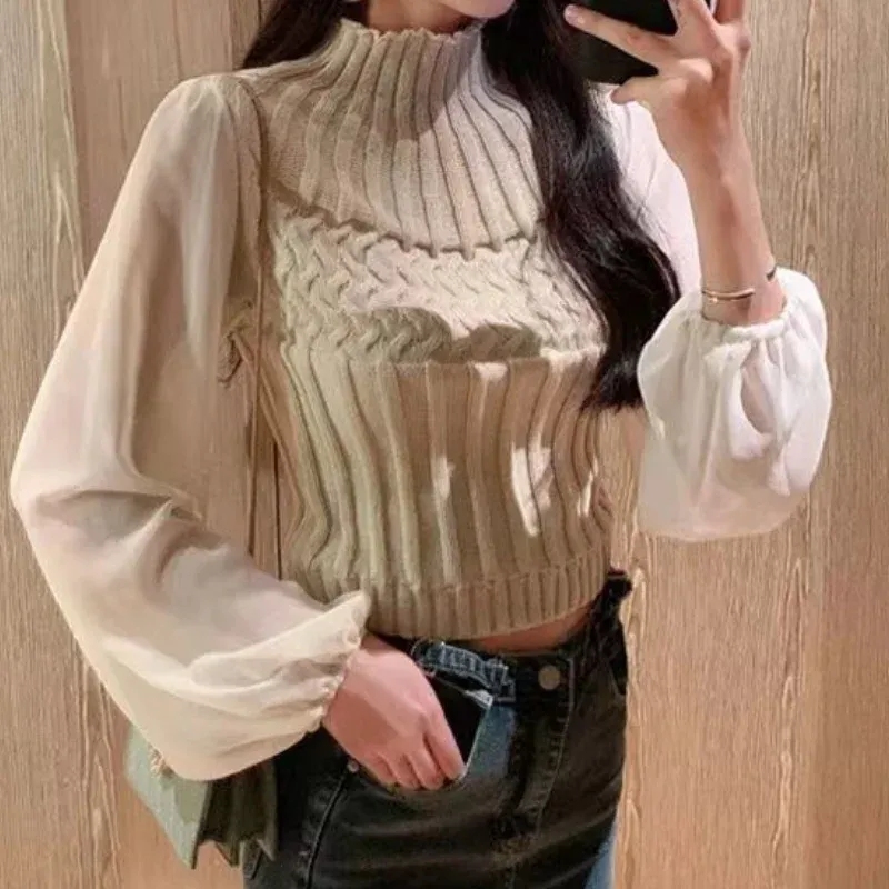 Women's Modern Knitted Sweater Vest with Transparent Sleeves | Ideal for Autumn/Winter