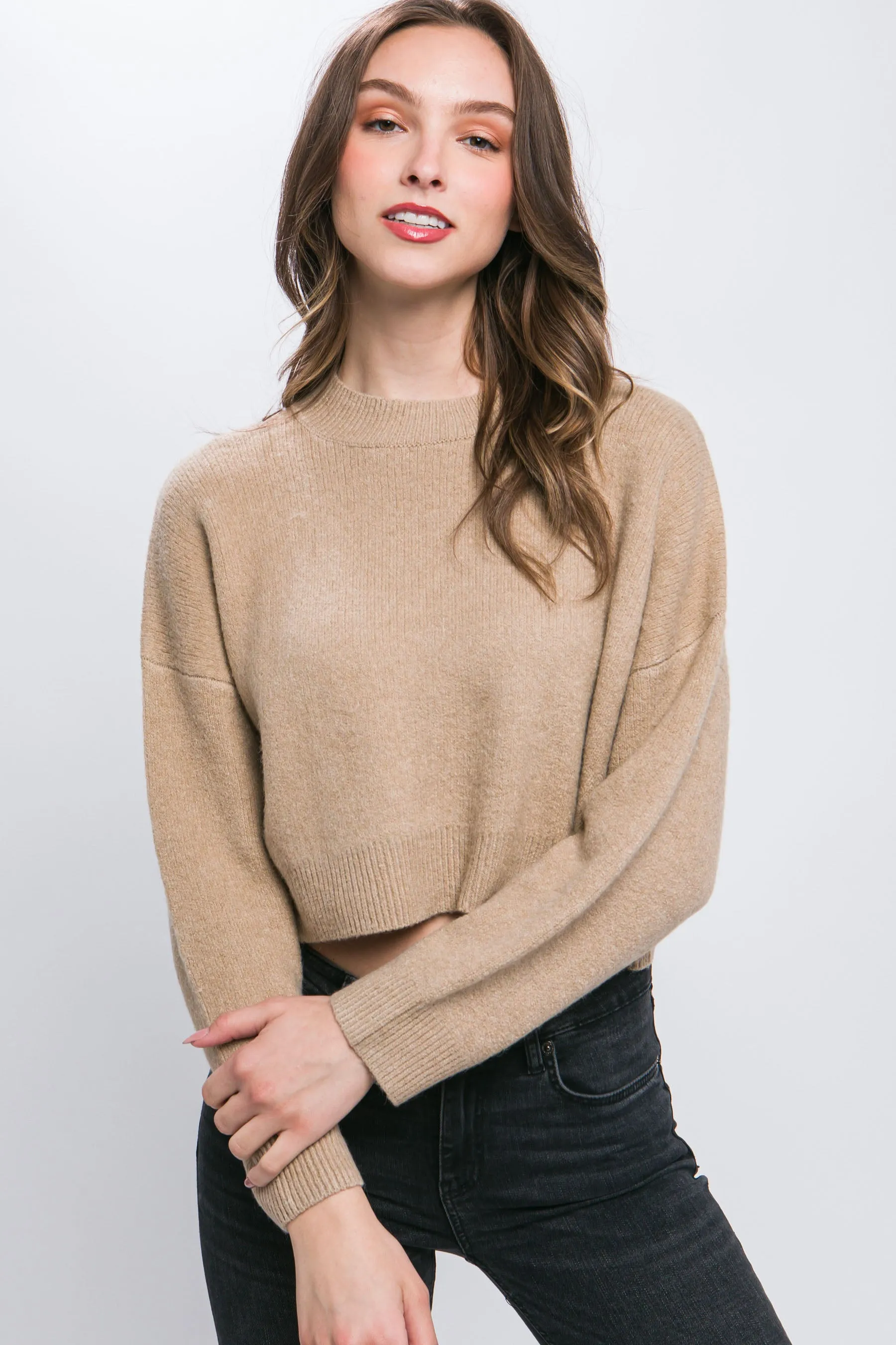 Wool Blend Cropped Sweater Top