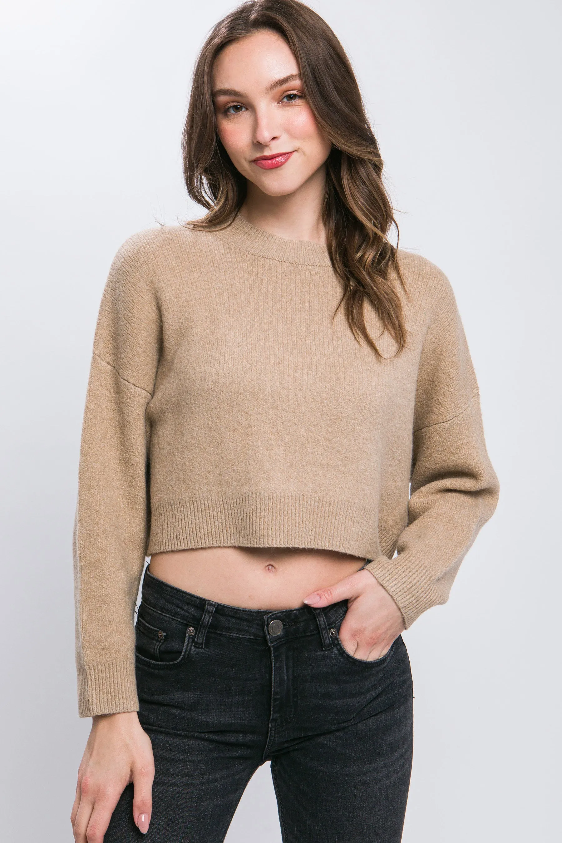 Wool Blend Cropped Sweater Top