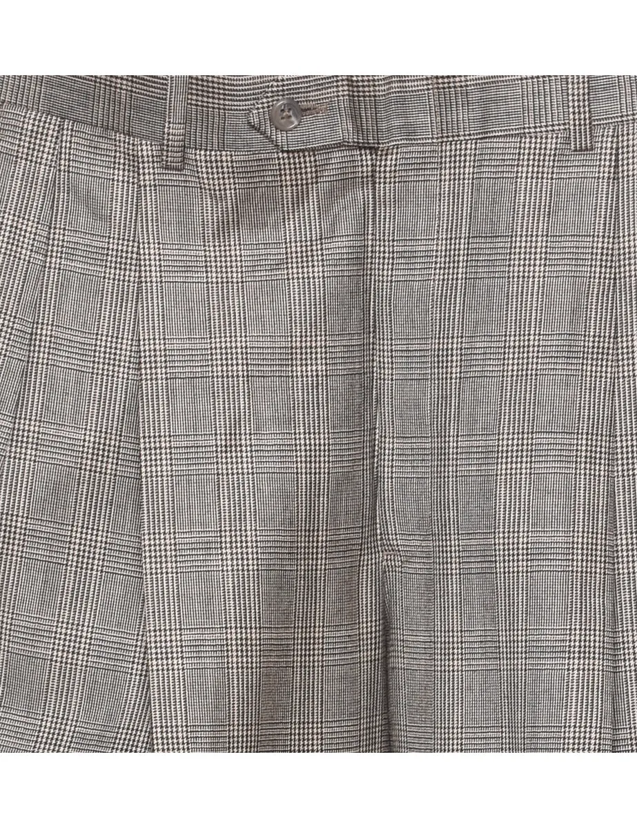 Wool Checked Pattern Grey Classic Trousers - W32 L30