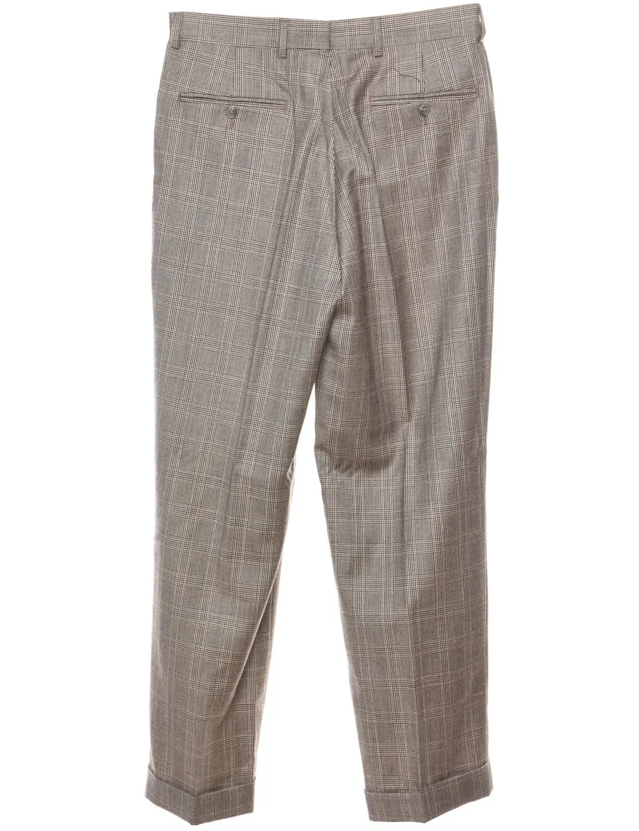 Wool Checked Pattern Grey Classic Trousers - W32 L30