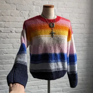 Y2K Vintage Rainbow Striped Wool Chunky Knit Sweater 70s Nerdcore Grunge Top